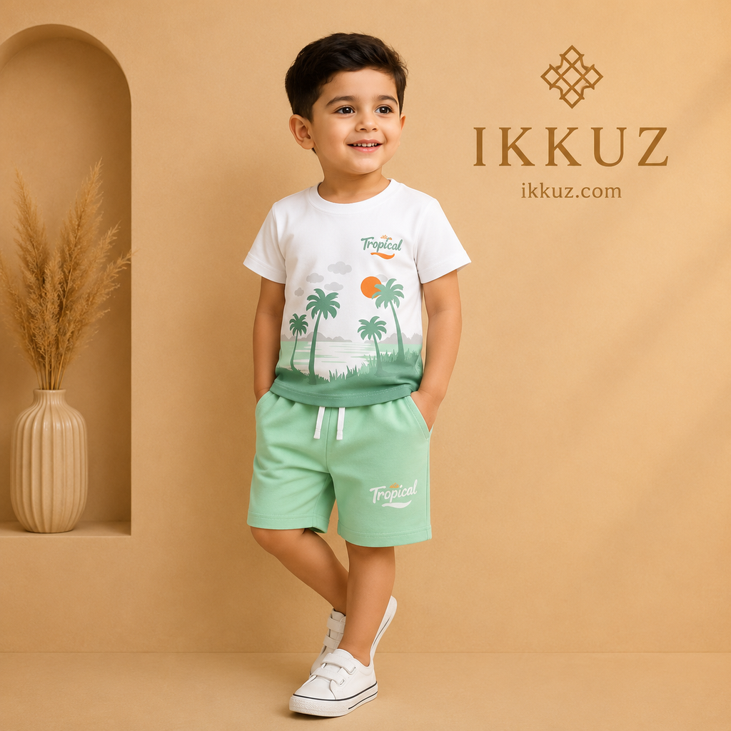 Premium Kids Cotton Co-Ord Set | Boys Casual T-Shirt &amp; Printed Shorts | Soft Summer Outfit