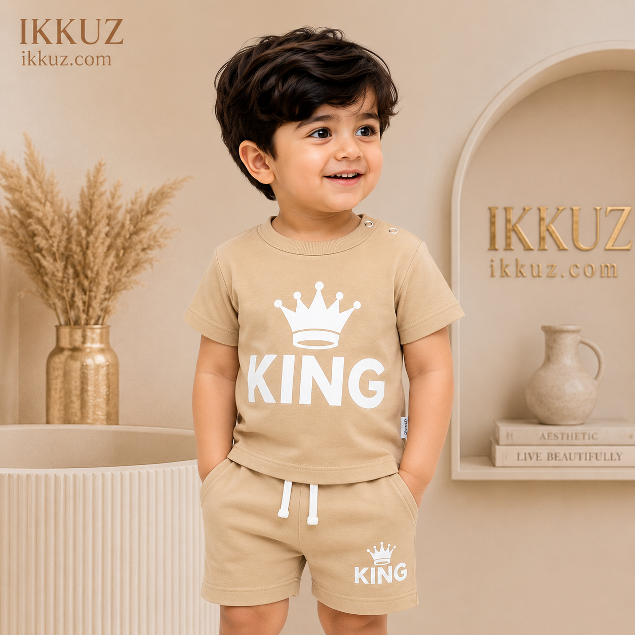 Kids Premium Cotton KING Summer Co-ord Set | Soft Hosiery Cotton T-Shirt &amp; Shorts for Boys (1-6 Years