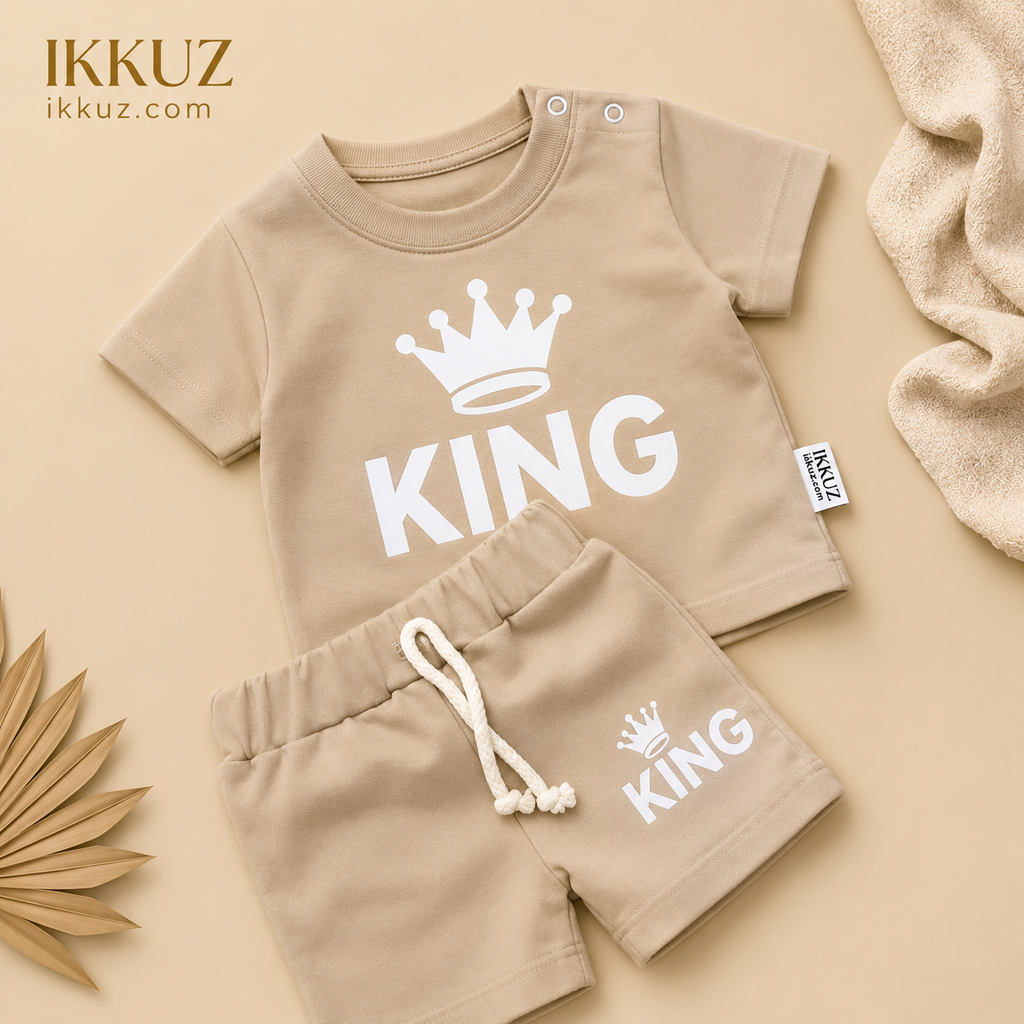 Kids Premium Cotton KING Summer Co-ord Set | Soft Hosiery Cotton T-Shirt &amp; Shorts for Boys (1-6 Years