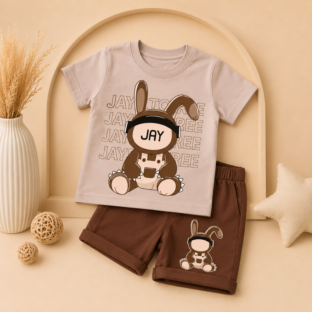 Premium Bunny Print Cotton Co-Ord Set | Soft Kids T-Shirt &amp; Shorts Outfit