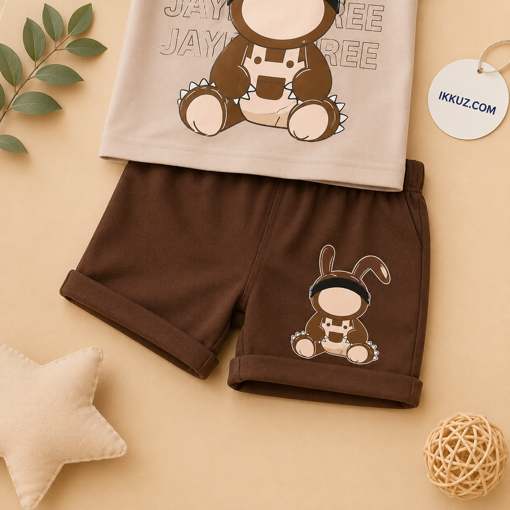 Premium Bunny Print Cotton Co-Ord Set | Soft Kids T-Shirt &amp; Shorts Outfit