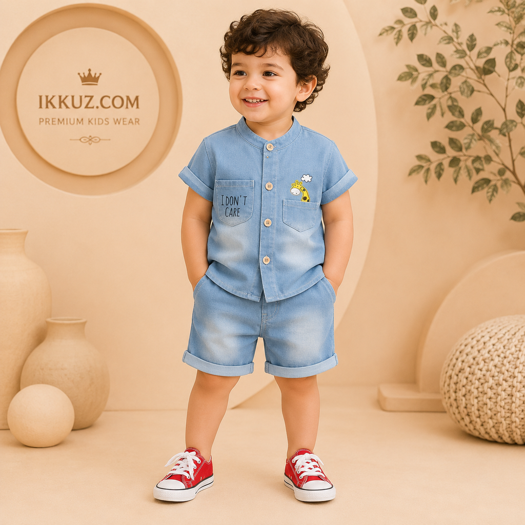 Premium Kids Denim Co-Ord Set | Soft Denim Shirt &amp; Shorts Outfit
