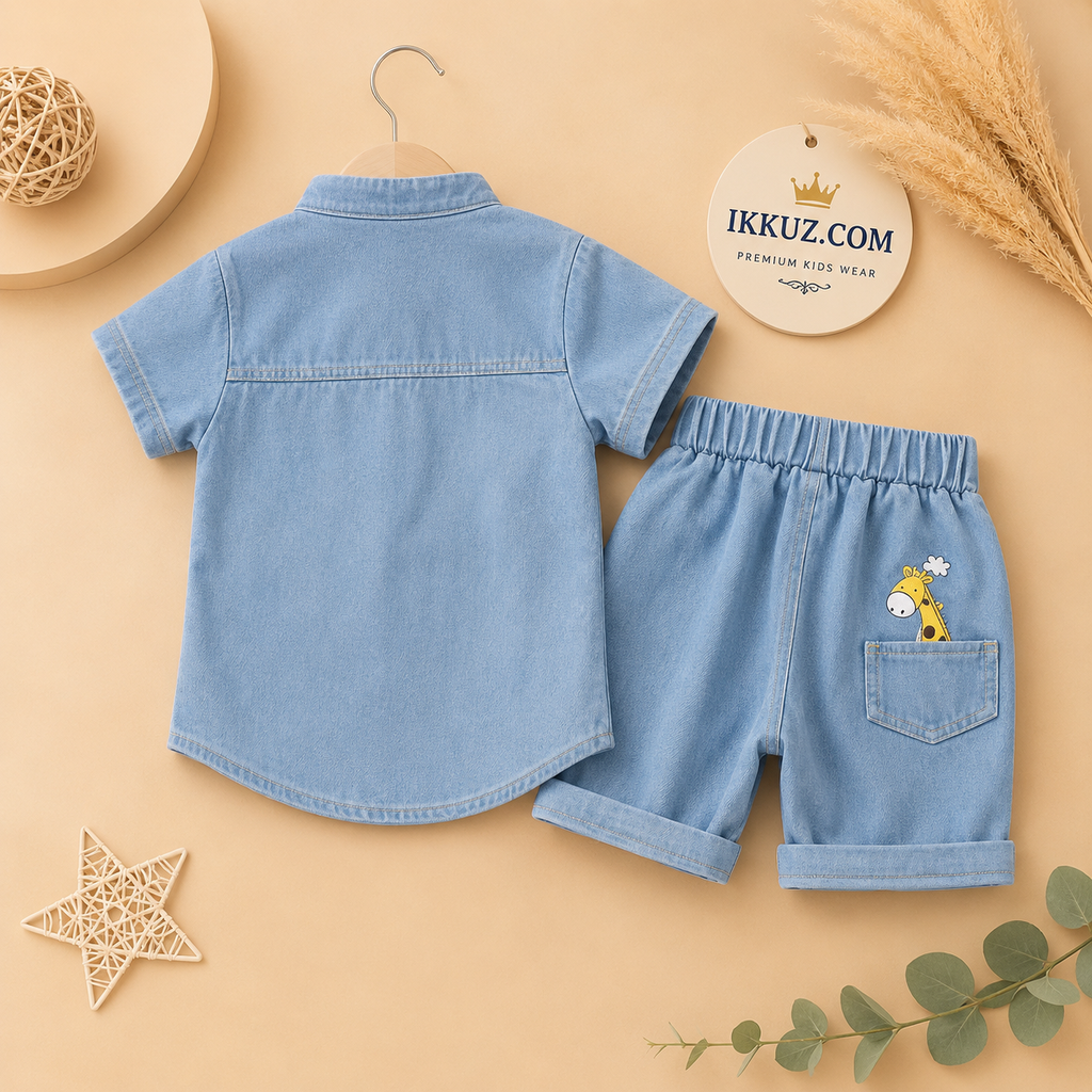 Premium Kids Denim Co-Ord Set | Soft Denim Shirt &amp; Shorts Outfit
