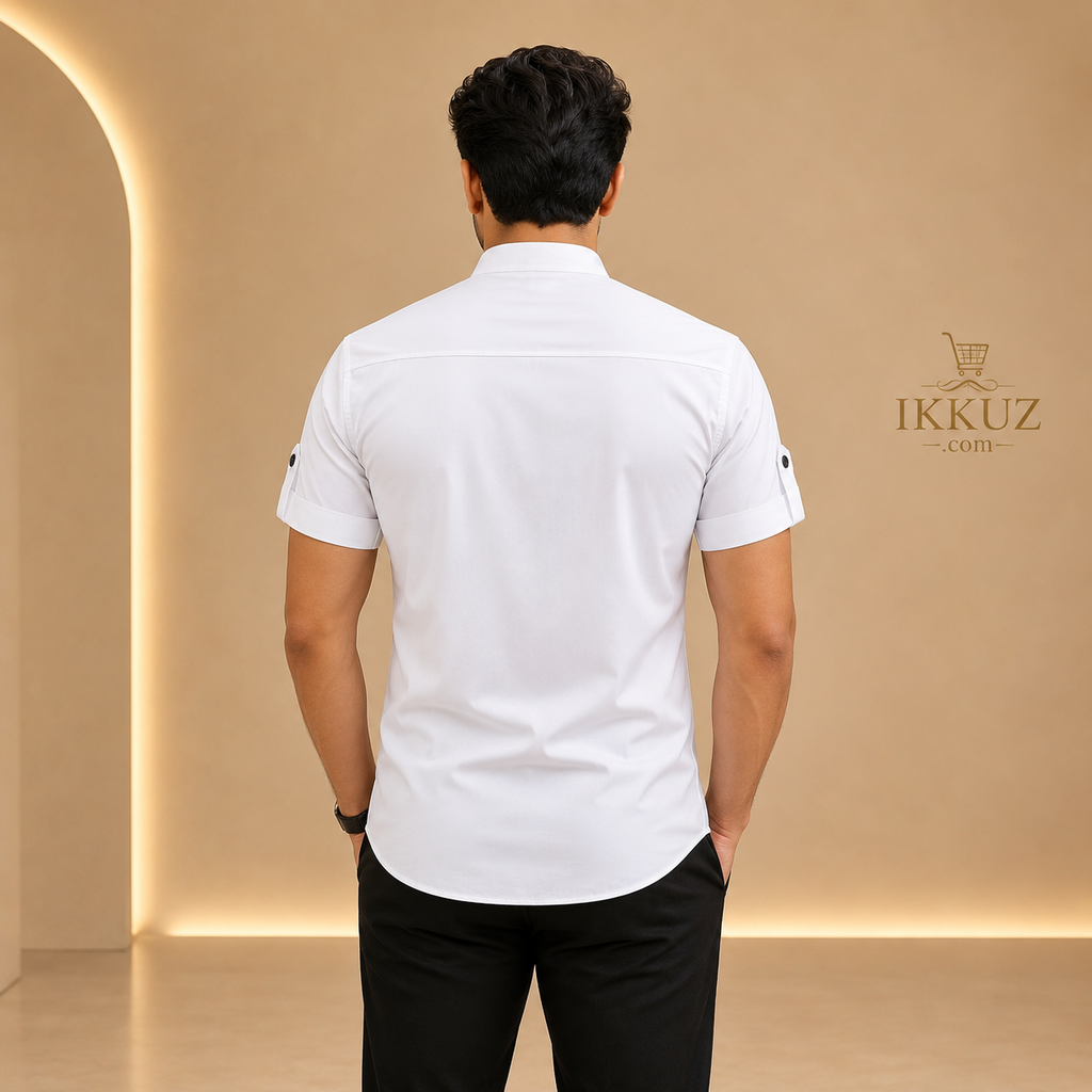 Men's Premium Cotton Striped Mandarin Collar Casual Shirt