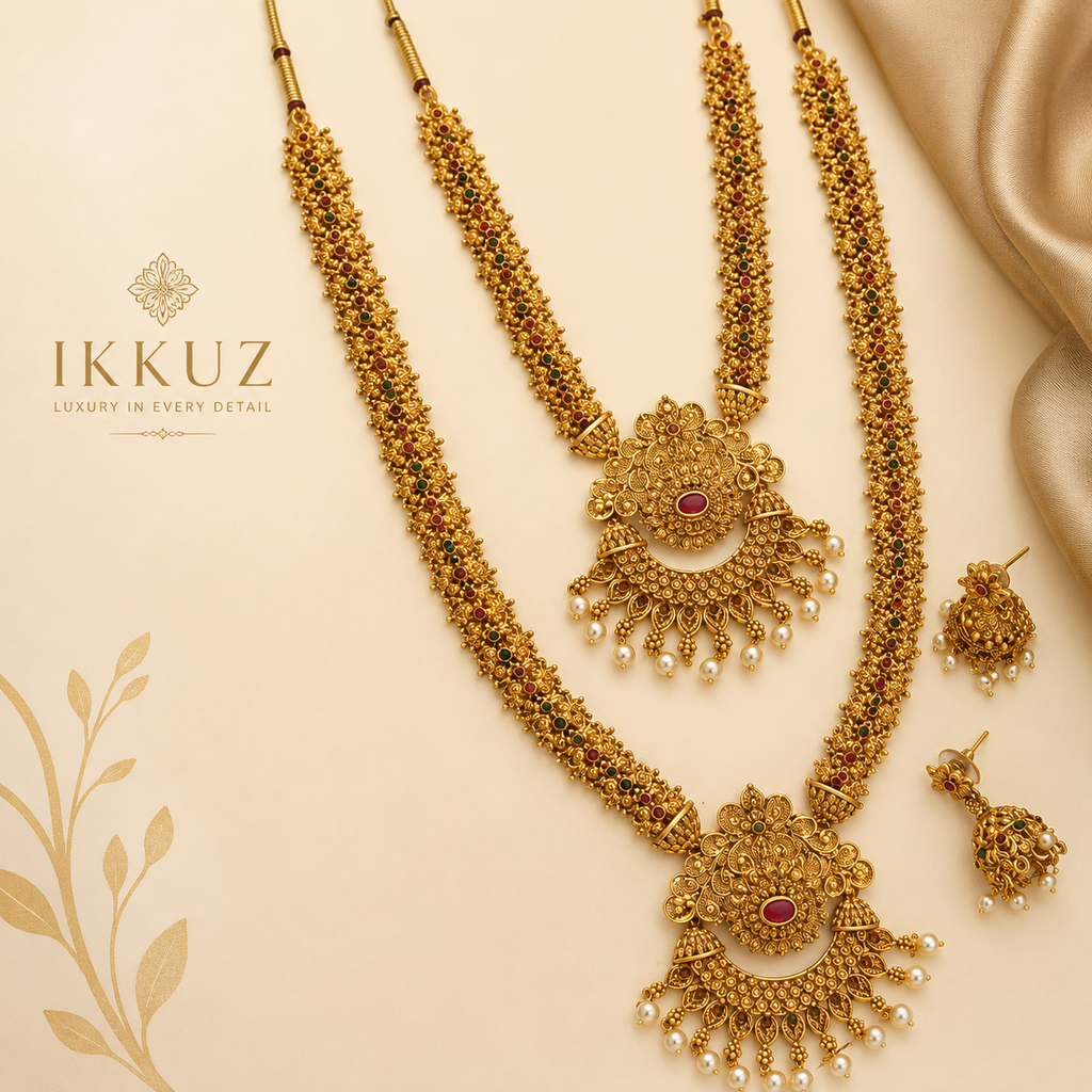 Royal Pearl Temple Haram Set – Premium Gold Plated Bridal Jewellery