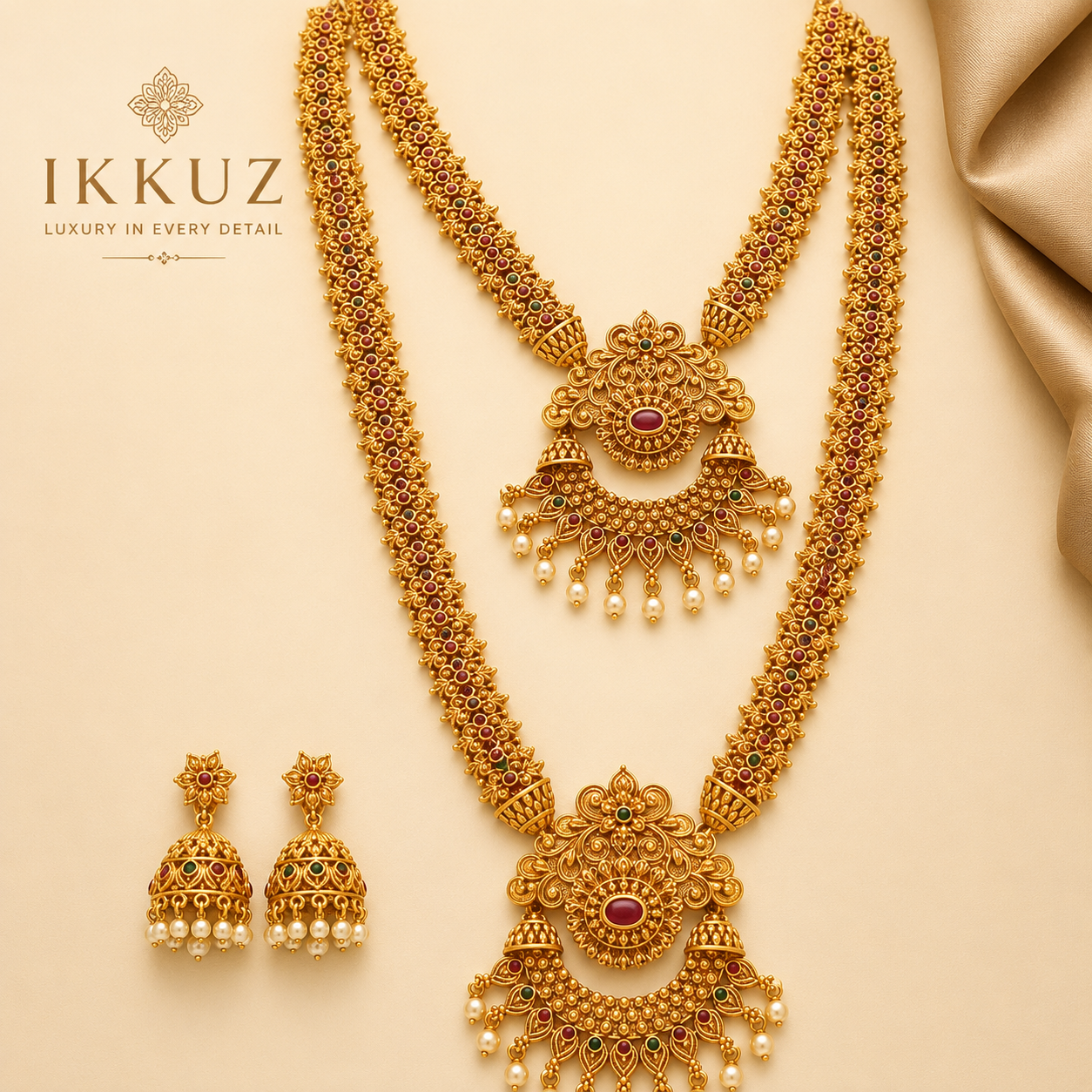 Royal Pearl Temple Haram Set – Premium Gold Plated Bridal Jewellery
