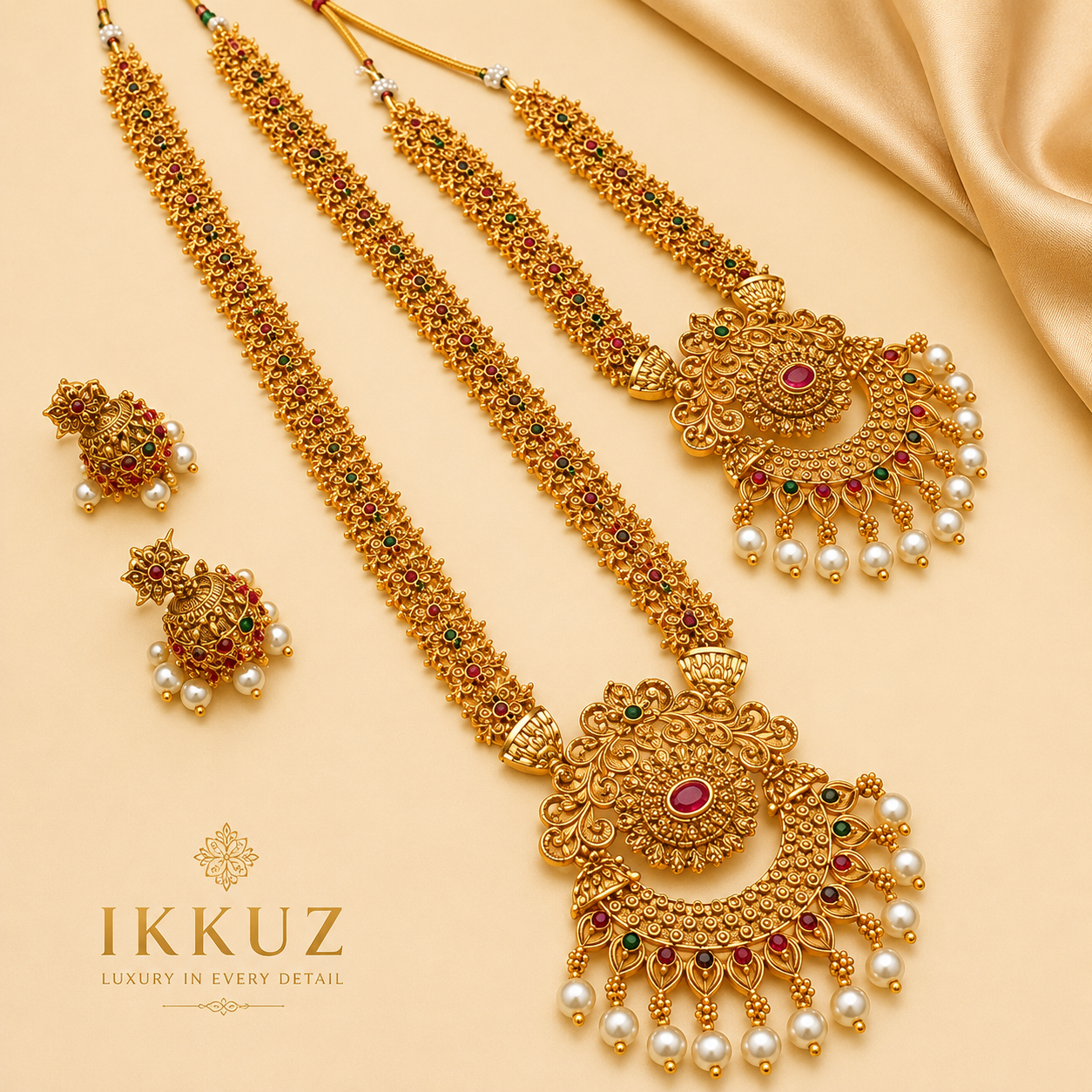 Royal Pearl Temple Haram Set – Premium Gold Plated Bridal Jewellery