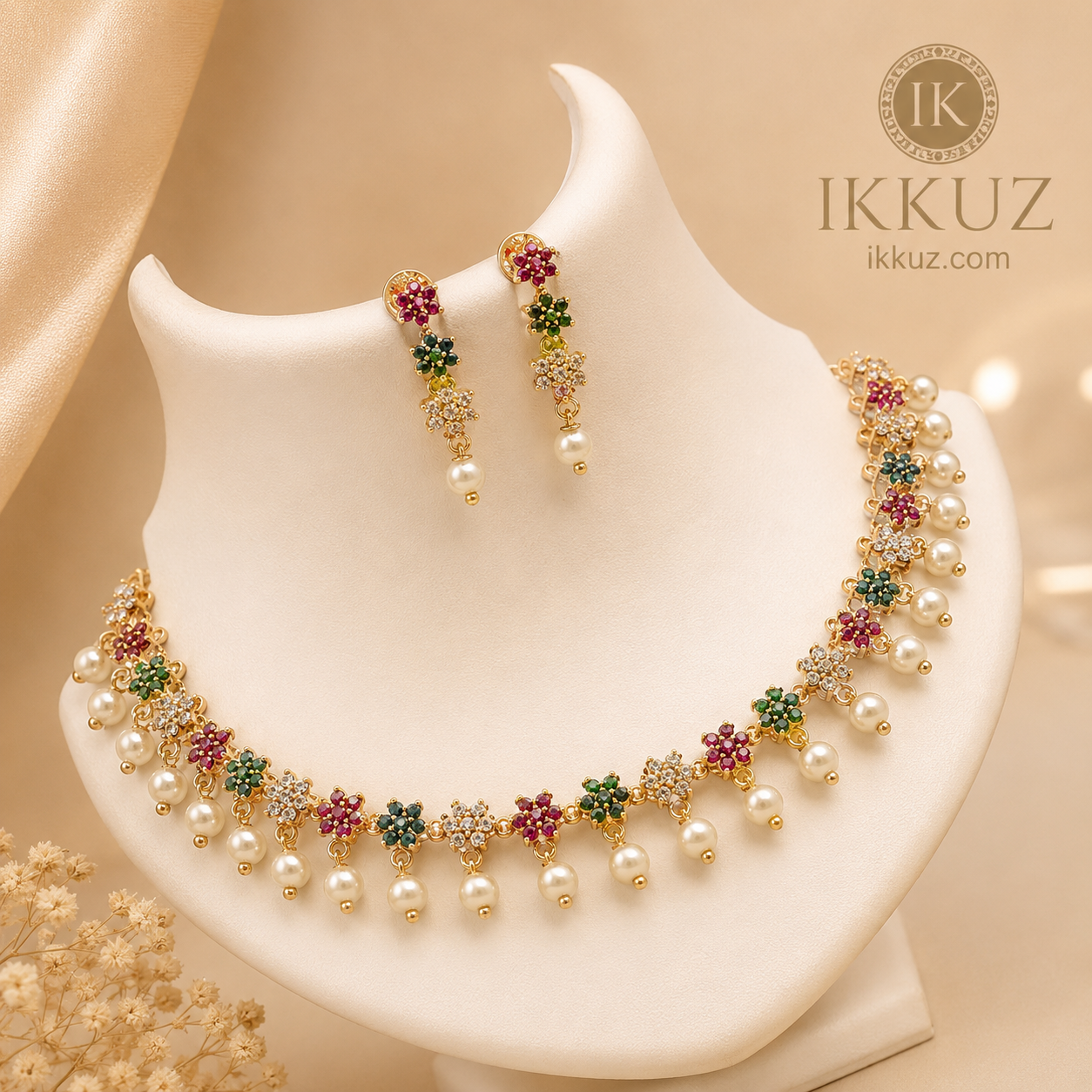 Diva Matte Gold-Plated CZ Necklace &amp; Earrings Set