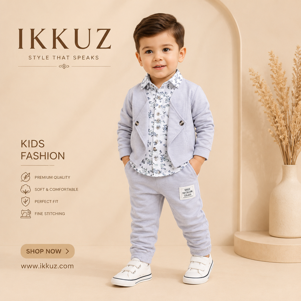 Floral Elegance Baby Boys Premium 3-Piece Suit Set – Shirt, Bow Tie &amp; Pant