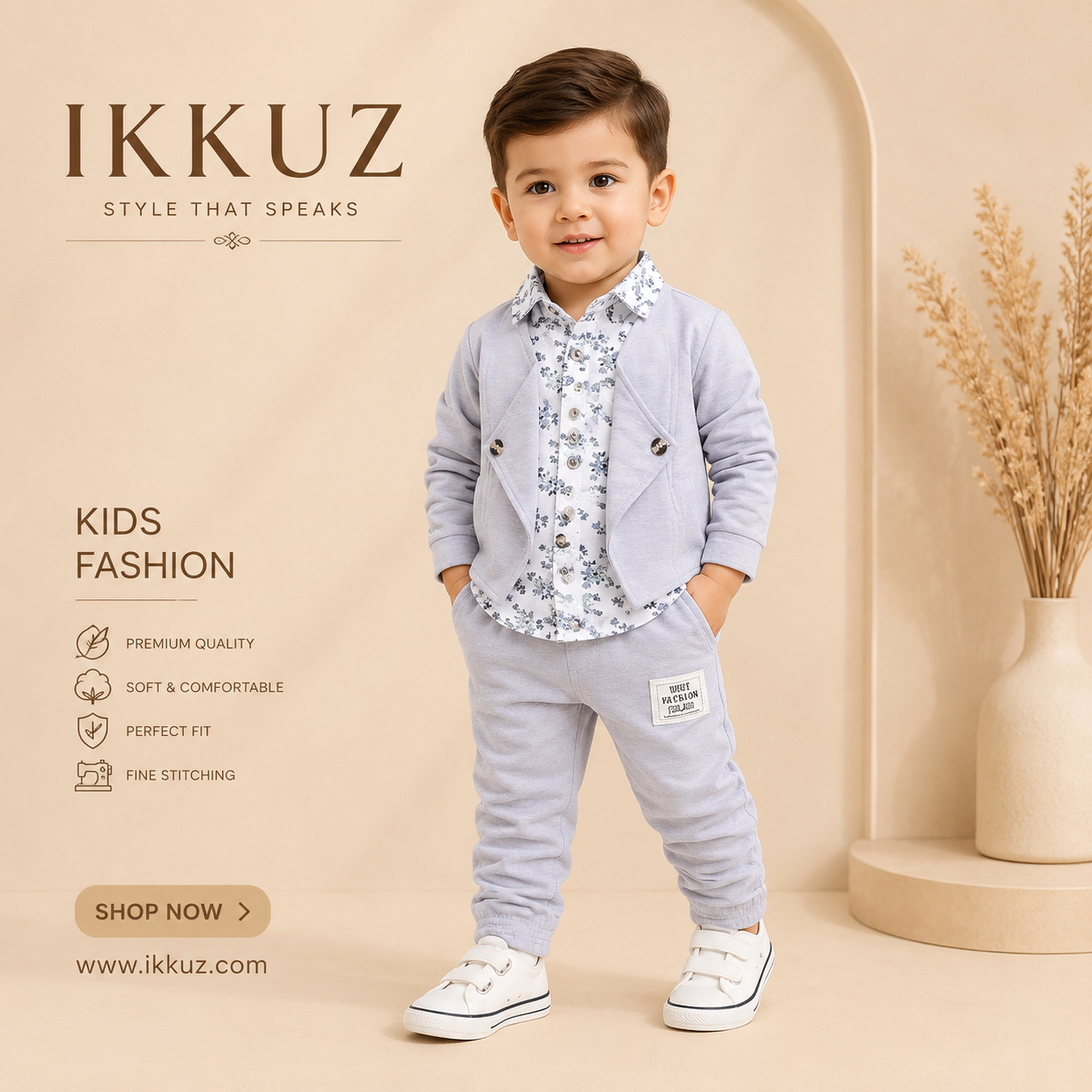 Floral Elegance Baby Boys Premium 3-Piece Suit Set – Shirt, Bow Tie &amp; Pant