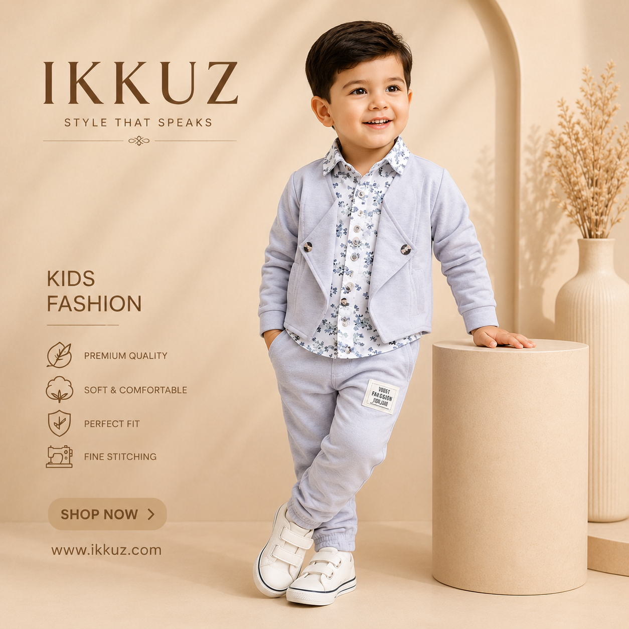 Floral Elegance Baby Boys Premium 3-Piece Suit Set – Shirt, Bow Tie &amp; Pant