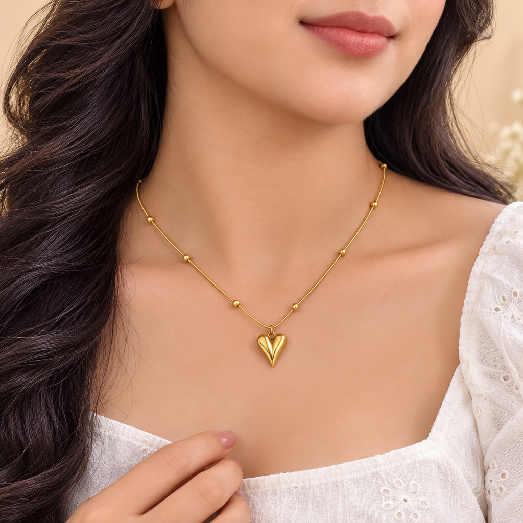 Luxe Heart Gold-Plated Stainless Steel Pendant Chain for Women &amp; Girls