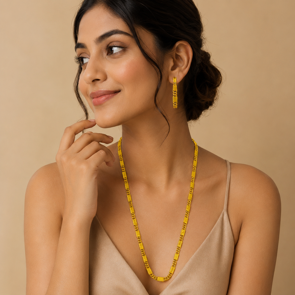 Elegant Micro Gold Plated Fancy Chain for Women &amp; Men | 24 Inch Lightweight Fashion Necklace | Premium Alloy Daily Wear Chain