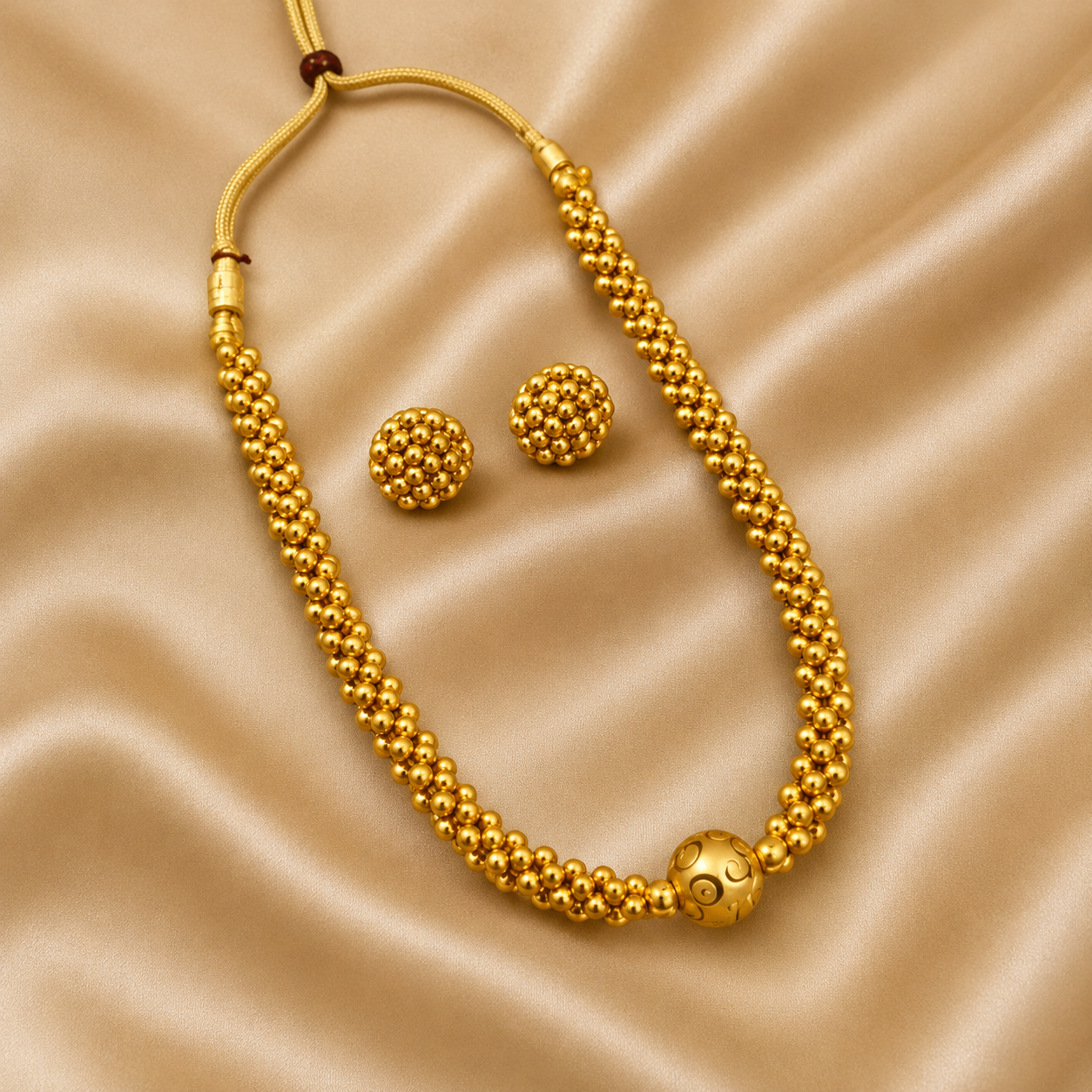 Elegant Gold Plated Beaded Jewellery Set for Women | Adjustable Artificial Necklace &amp; Earrings Set | Traditional Fashion Jewellery