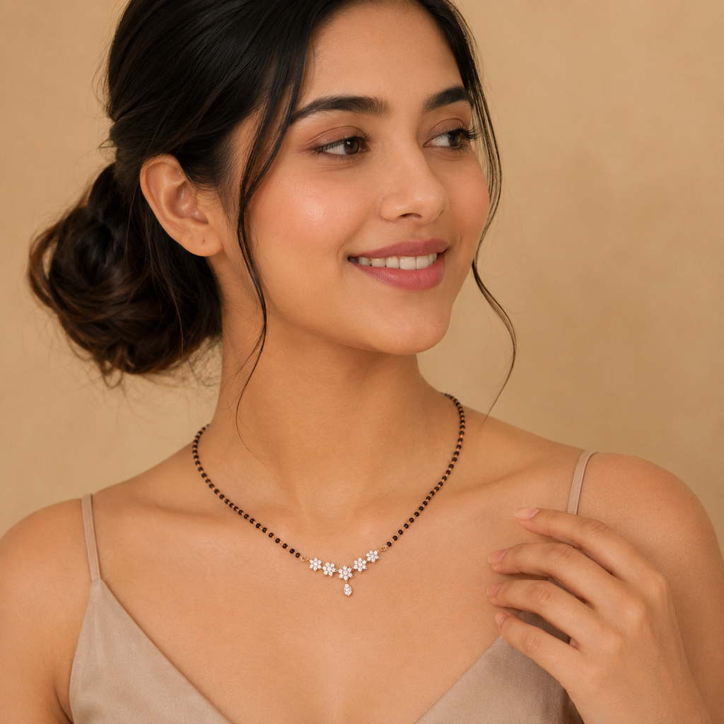 Elegant CZ Floral Mangalsutra for Women | Gold Plated Single Strand Artificial Mangalsutra