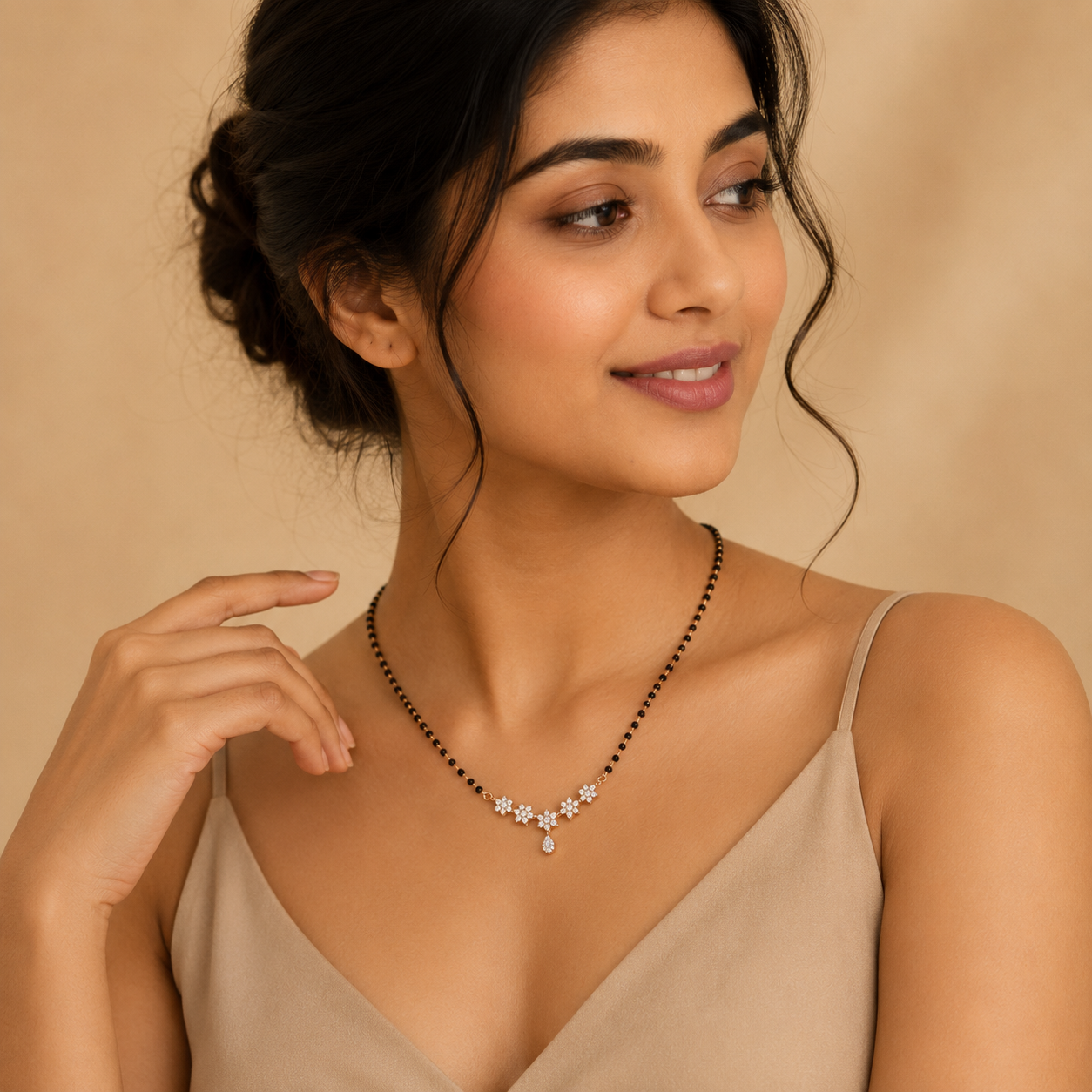 Elegant CZ Floral Mangalsutra for Women | Gold Plated Single Strand Artificial Mangalsutra