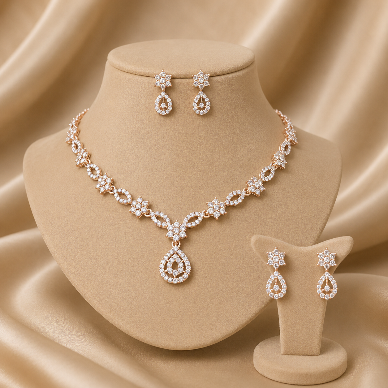 Elara Rose Gold &amp; Silver AD Stone Studded Choker Necklace Set with Matching Earrings for Women &amp; Girls