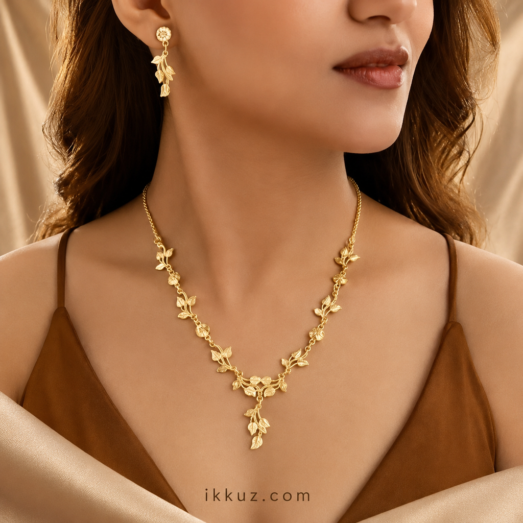 Elegant Gold Plated Floral Jewellery Set for Women & Girls