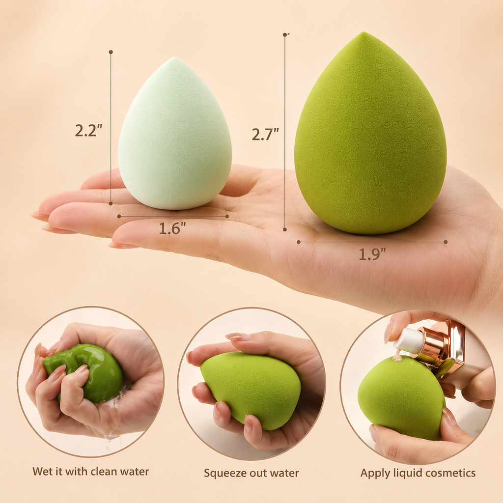 Premium Beauty Blender Sponge Set – 3 Pcs Makeup Sponge Kit (2 Cut Sponges + 1 Classic Blender)