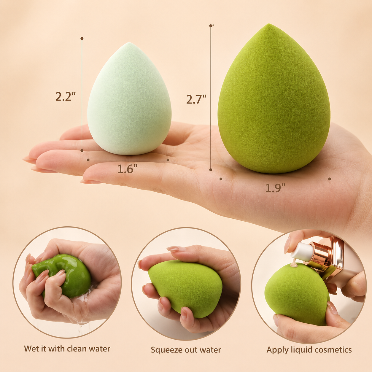 Premium Beauty Blender Sponge Set – 3 Pcs Makeup Sponge Kit (2 Cut Sponges + 1 Classic Blender)