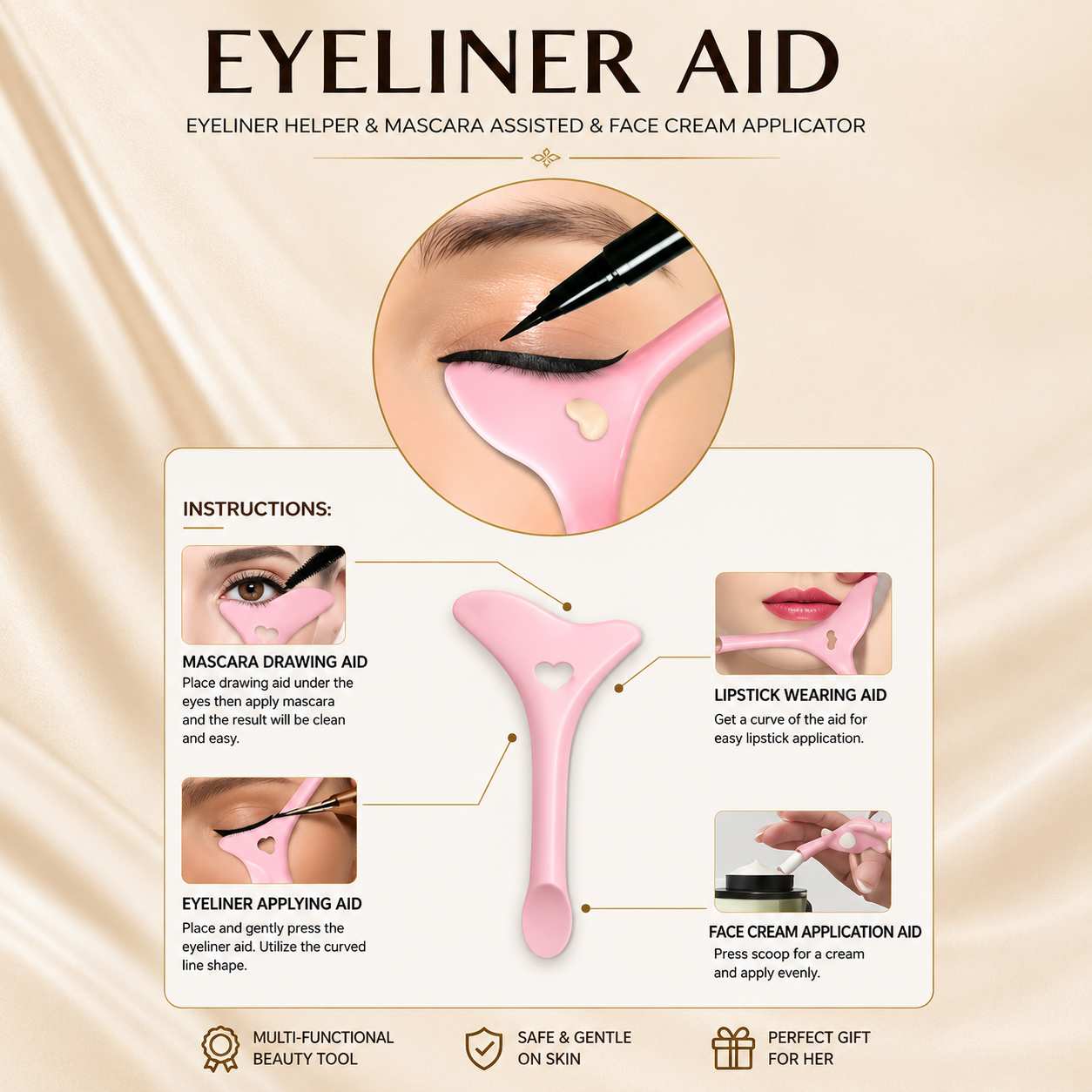 5-in-1 Silicone Eyeliner &amp; Makeup Guide Tool – Reusable Beauty Stencil (Pink)