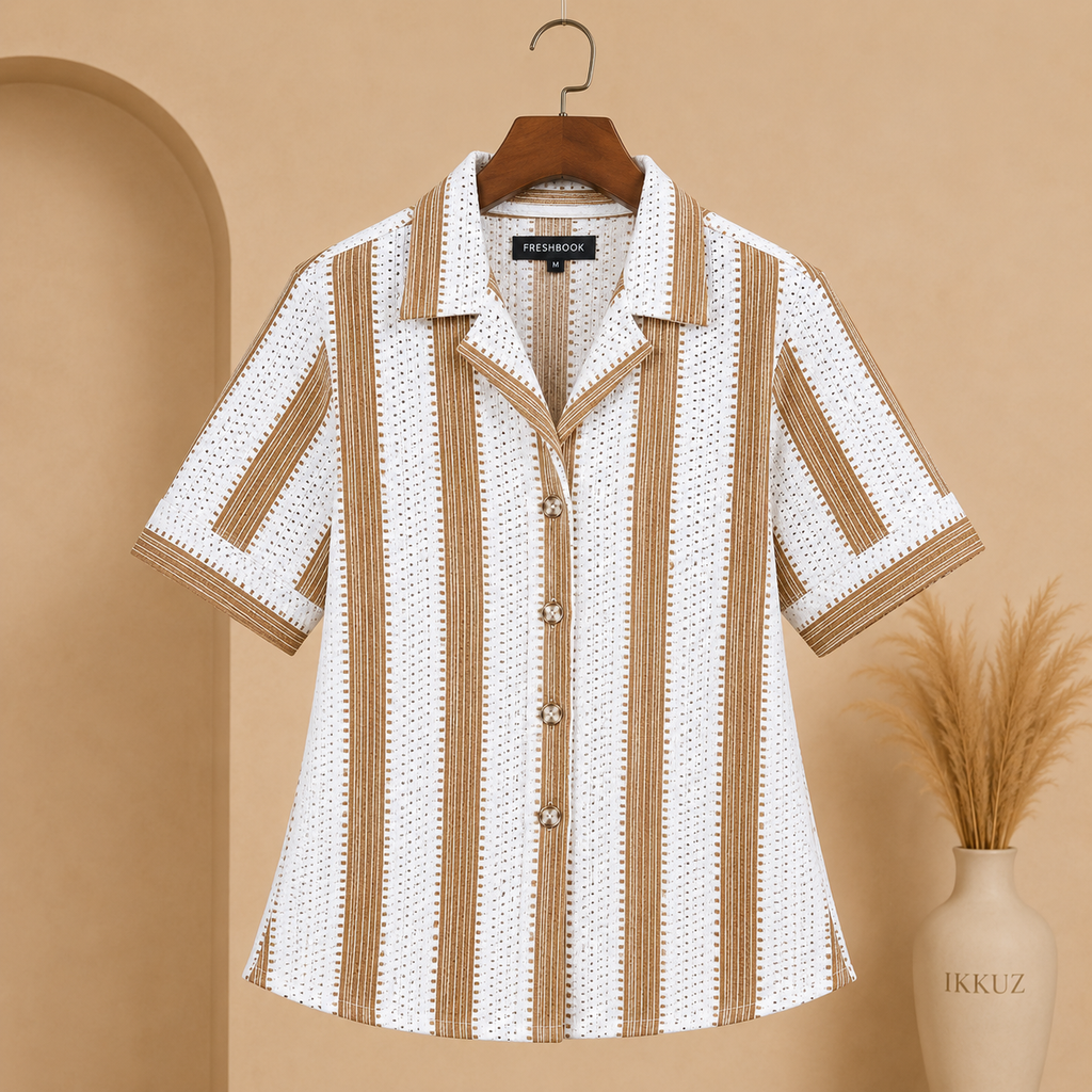 LuxeFit Women's Coffee Stripe Cotton Shirt Top