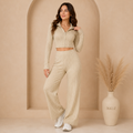 Premium Cream Ribbed Knit Co-Ord Set for Women