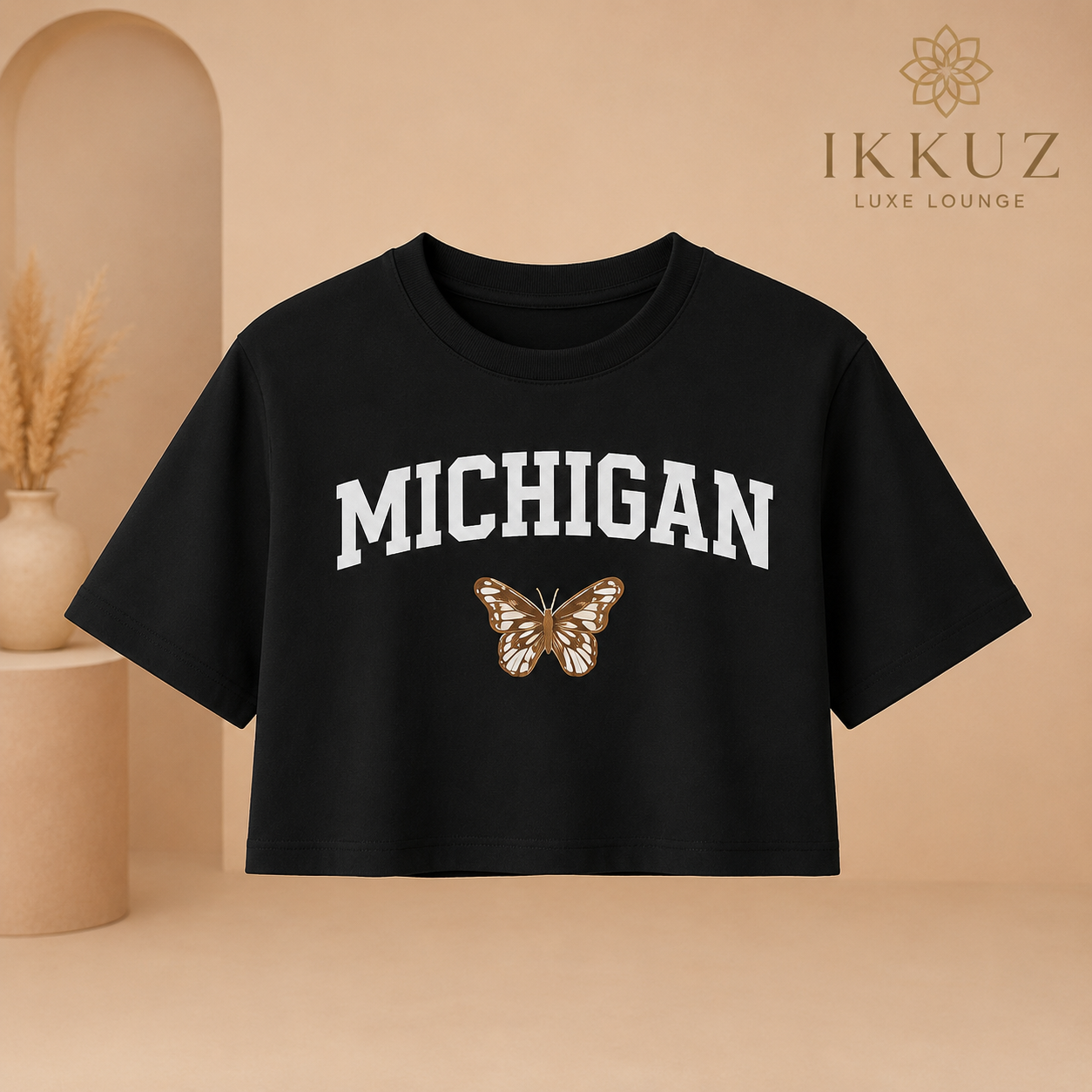 Premium Michigan Printed Crop Top &amp; Wide Leg Pants Co-Ord Set for Women