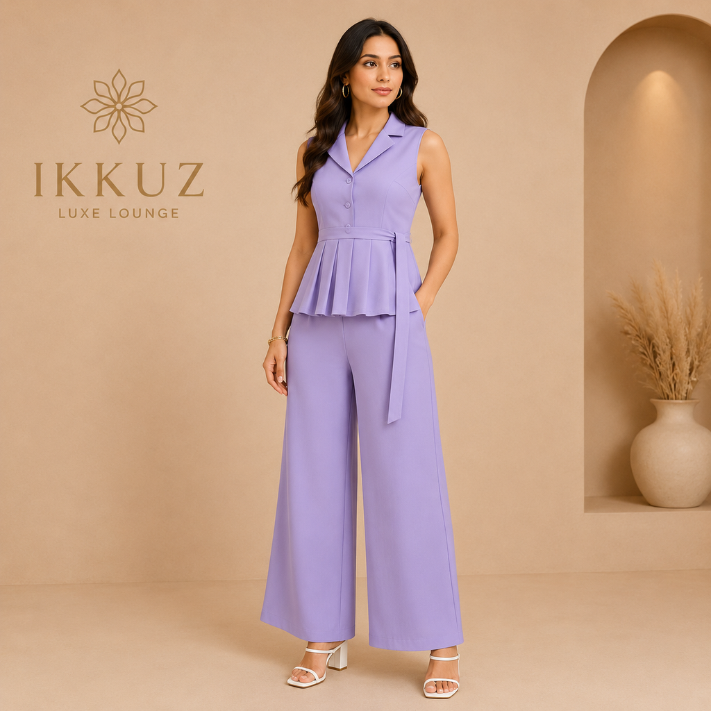 Premium Lavender Sleeveless Peplum Co-Ord Set for Women