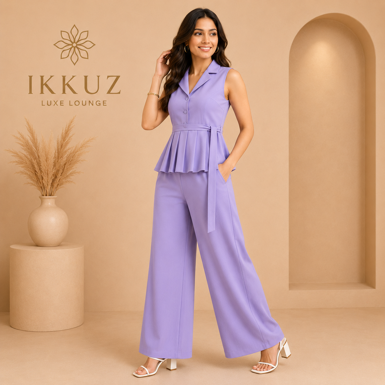 Premium Lavender Sleeveless Peplum Co-Ord Set for Women