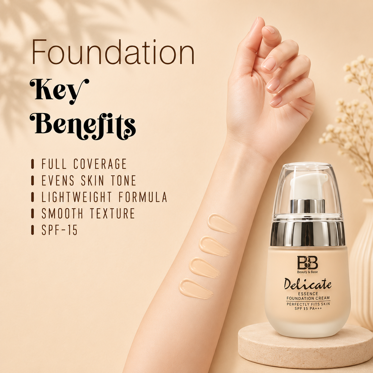 Delicate BB Essence Foundation Cream – Natural Glow Liquid Foundation | Pack of 1