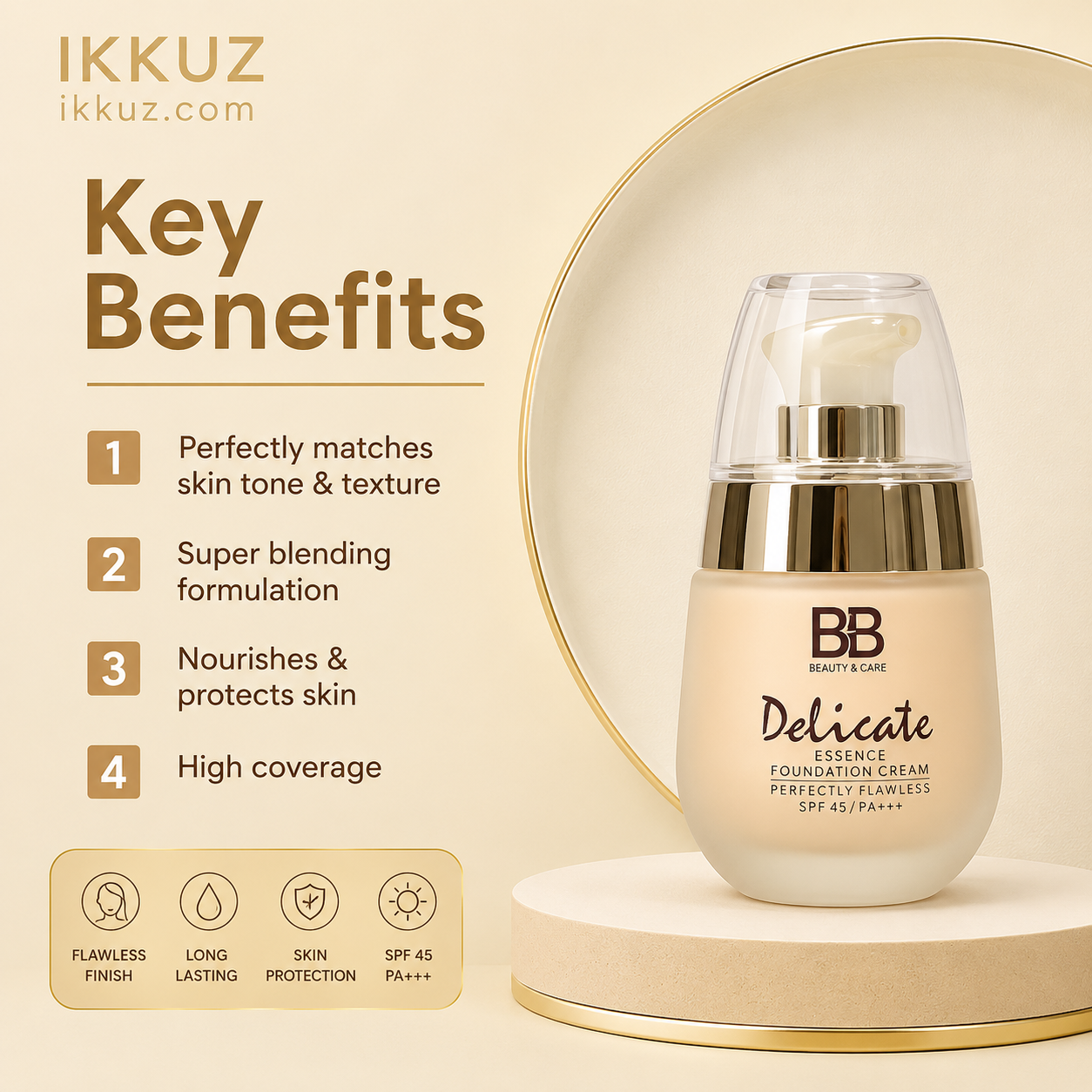 Delicate BB Essence Foundation Cream – Natural Glow Liquid Foundation | Pack of 1