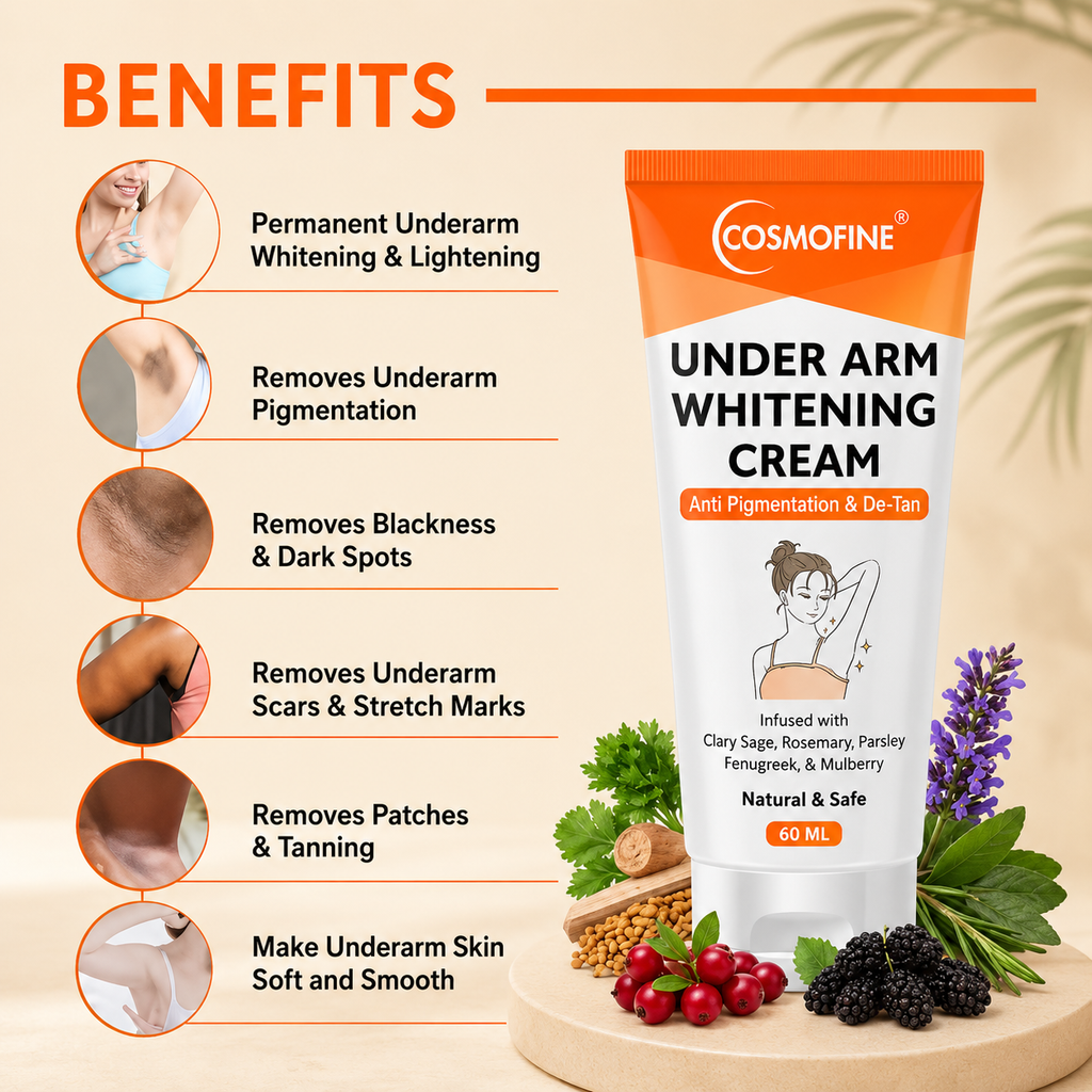 Cosmofine Underarm Whitening Cream | Brightening Cream for Underarms, Neck, Knees, Elbows &amp; Inner Thighs | 60ml | For Women &amp; Men