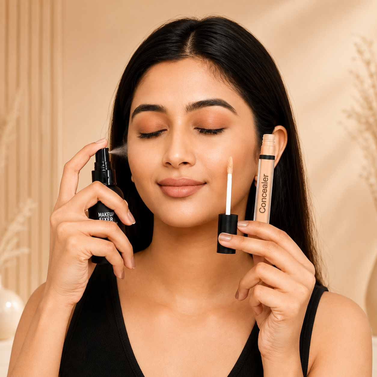 Professional Makeup Combo Set of 5 – Liquid Foundation, Banana Loose Powder, Concealer, Makeup Fixer &amp; Primer | Long-Lasting Makeup Essentials for Women