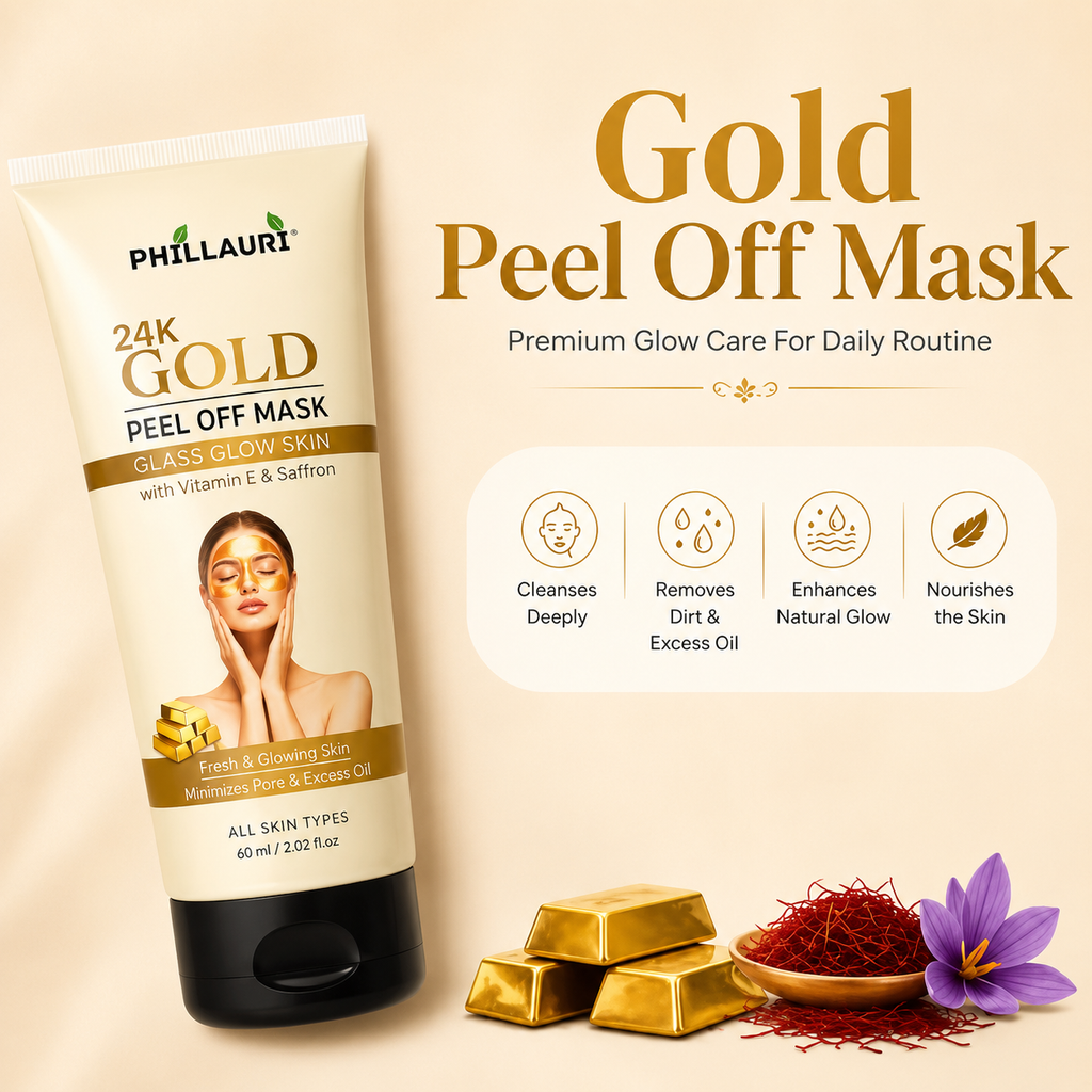 Phillauri 24K Gold Peel-Off Face Mask (Pack of 3) – Glass Glow Skin with Vitamin E &amp; Saffron | Deep Cleansing Face Mask for Men &amp; Women | 60ml Each