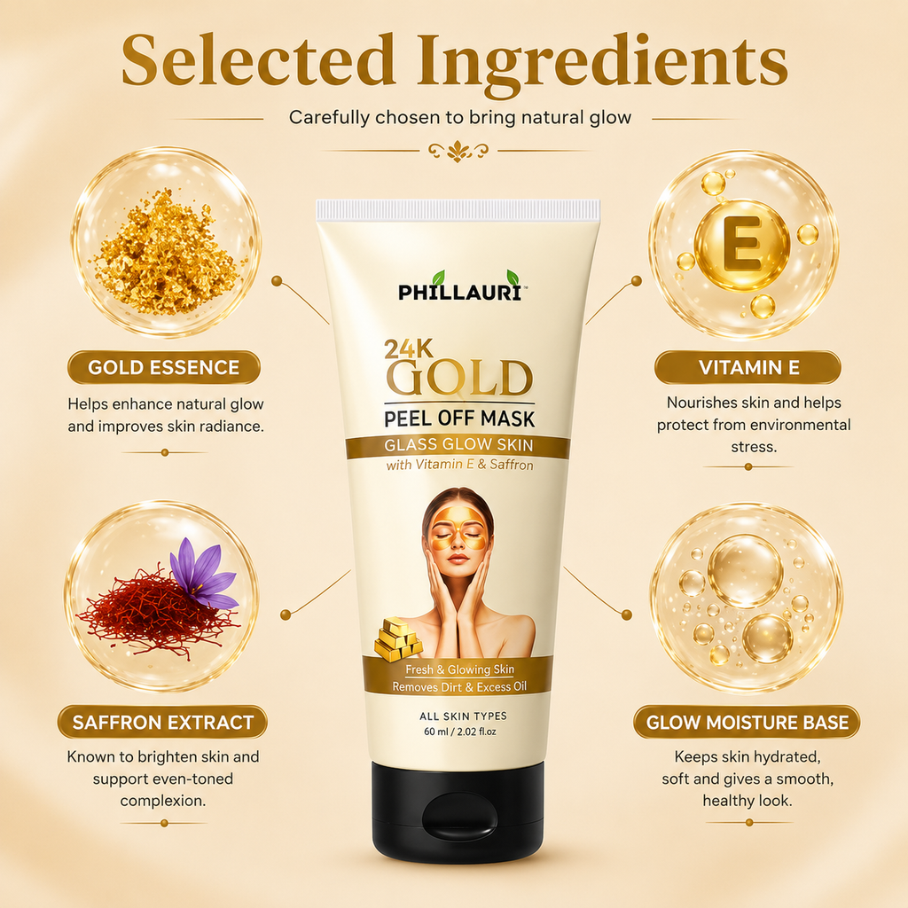 Phillauri 24K Gold Peel-Off Face Mask (Pack of 3) – Glass Glow Skin with Vitamin E &amp; Saffron | Deep Cleansing Face Mask for Men &amp; Women | 60ml Each