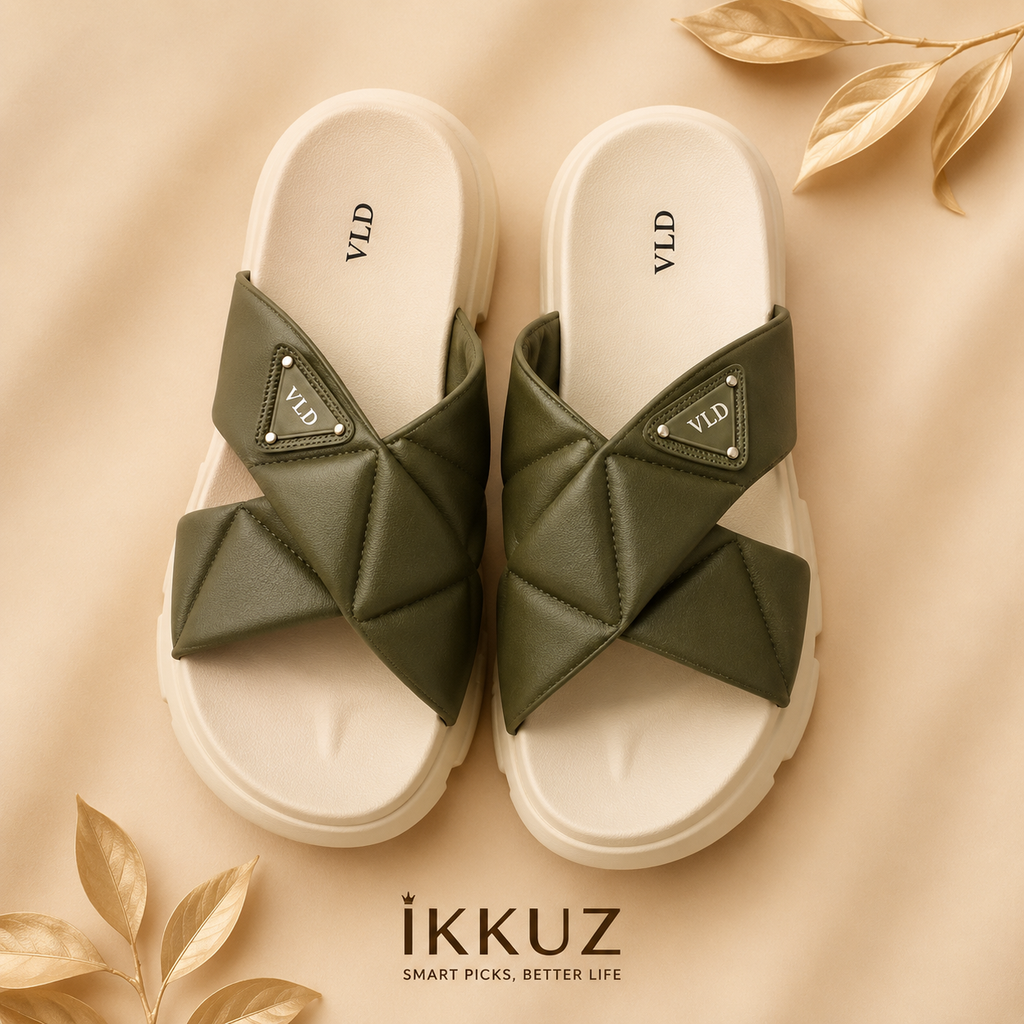 Women's Premium EVA Platform Slip-On Flip Flops | Soft Cushion Lightweight Slippers for Daily Wear | Olive Green Casual Sandals