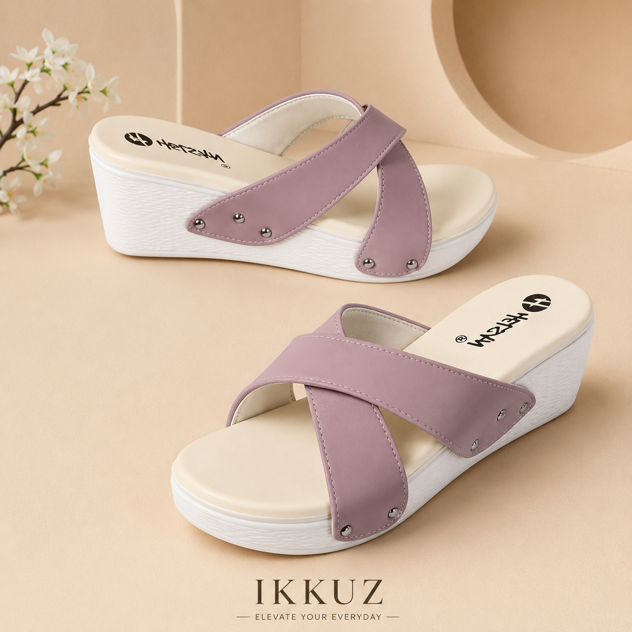 Elegance Women's Block Heel Sandals | Premium Synthetic Open Toe Casual Heels | Beige