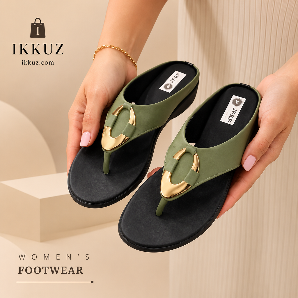 Luxe Olive Comfort Wedge Sandals for Women