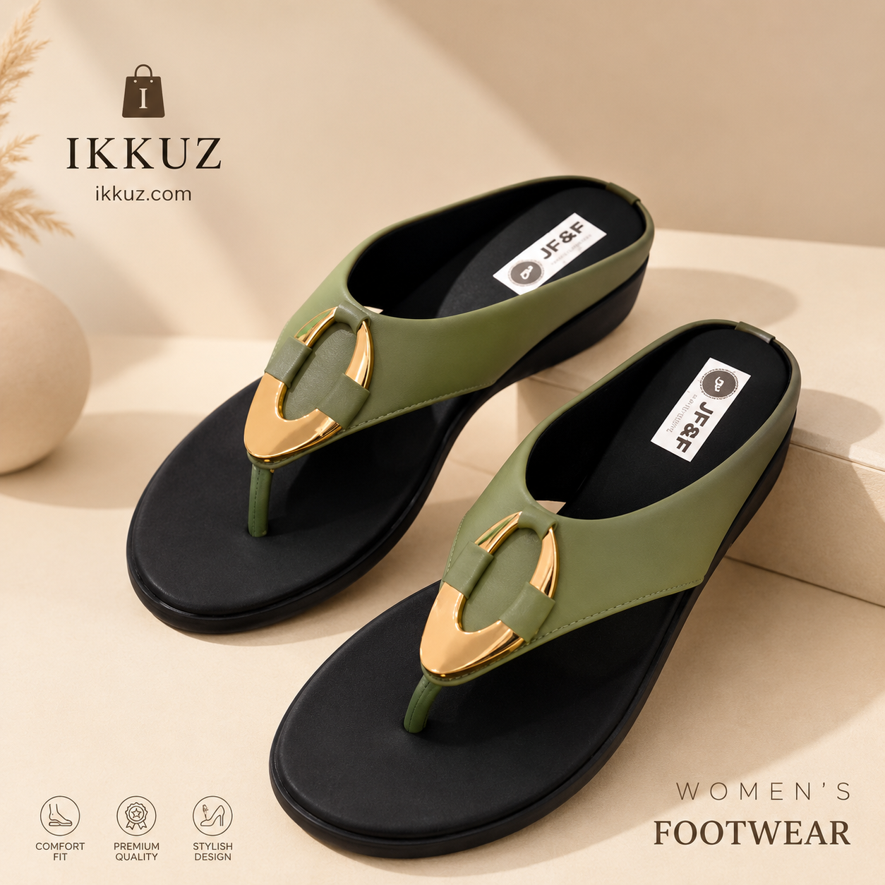Luxe Olive Comfort Wedge Sandals for Women