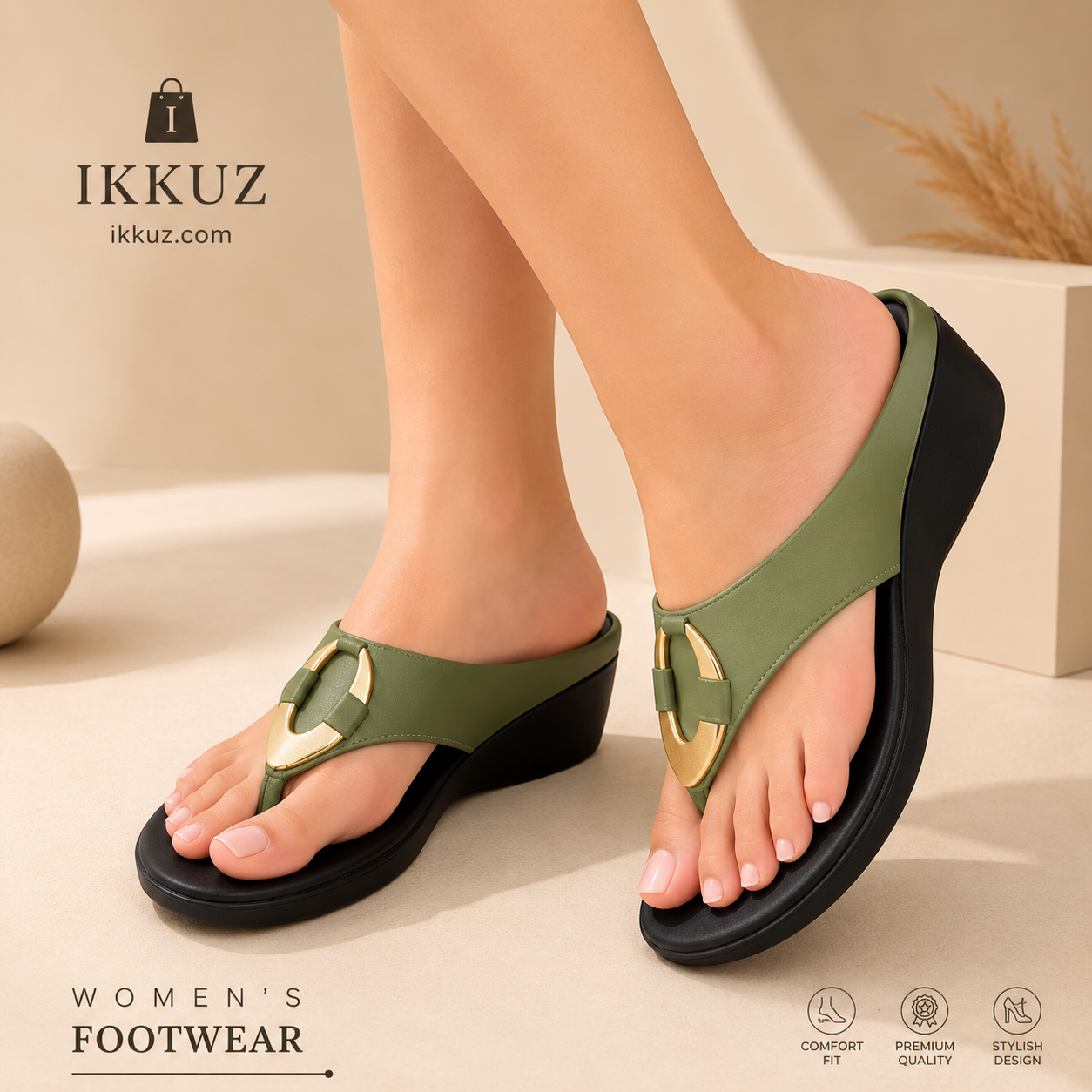 Luxe Olive Comfort Wedge Sandals for Women