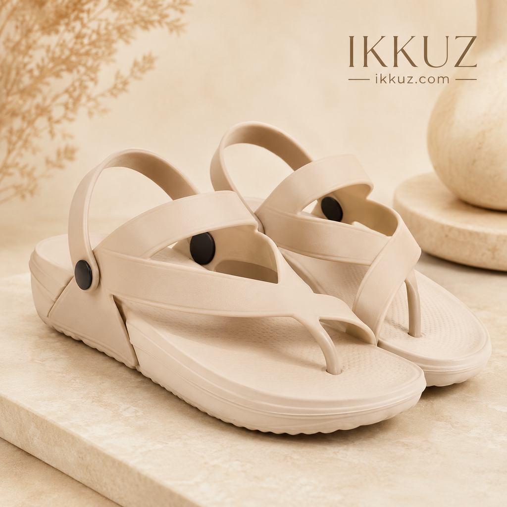Women's ComfortMax Platform Flip Flops | Lightweight EVA Casual Sandals | Soft Cushioned Slip-On | Beige