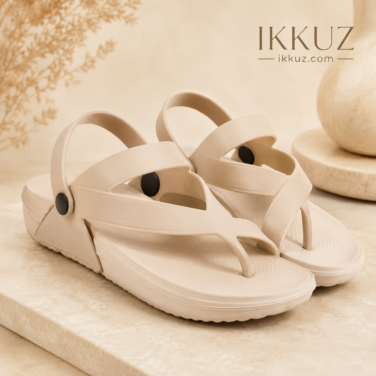 Women's ComfortMax Platform Flip Flops | Lightweight EVA Casual Sandals | Soft Cushioned Slip-On | Beige