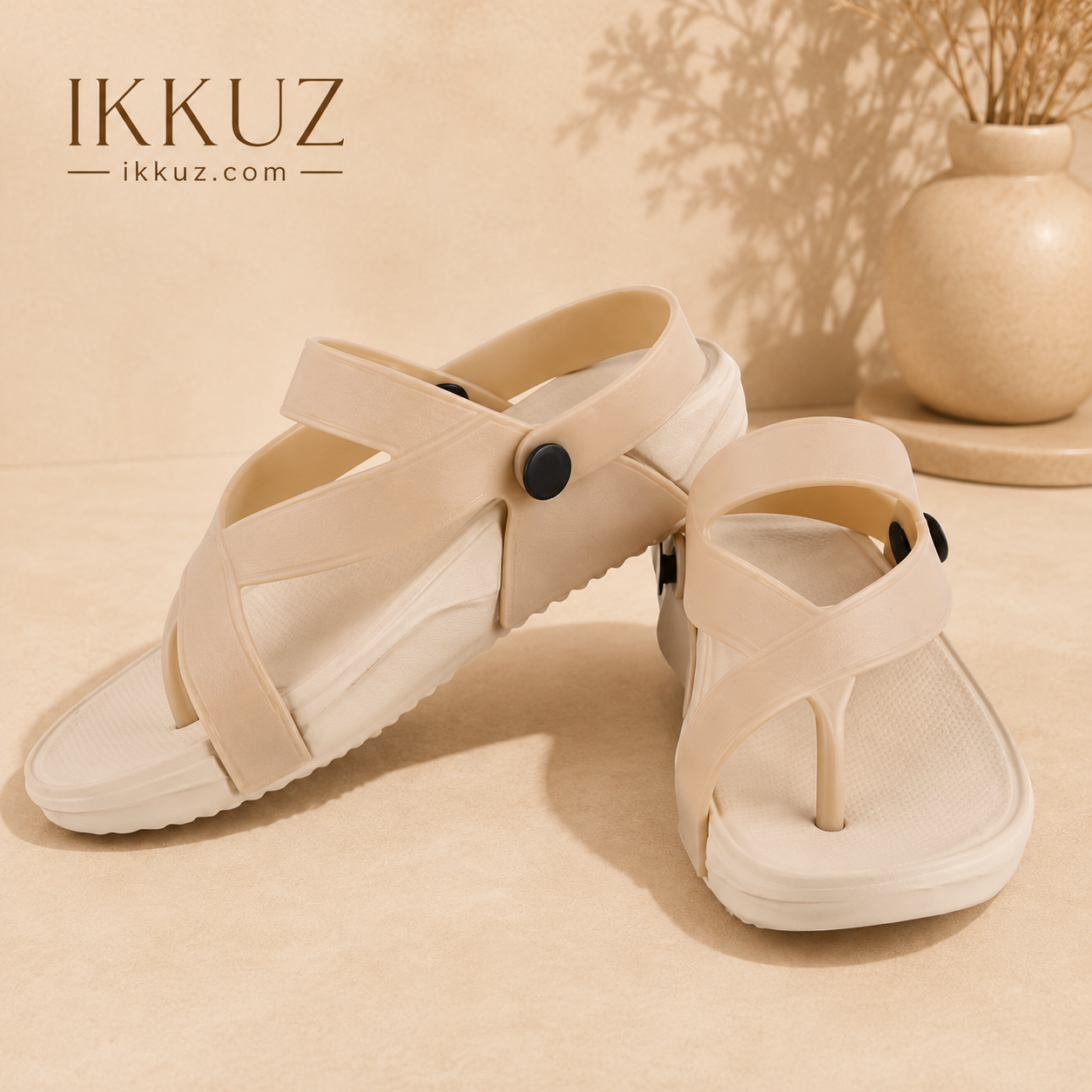 Women's ComfortMax Platform Flip Flops | Lightweight EVA Casual Sandals | Soft Cushioned Slip-On | Beige