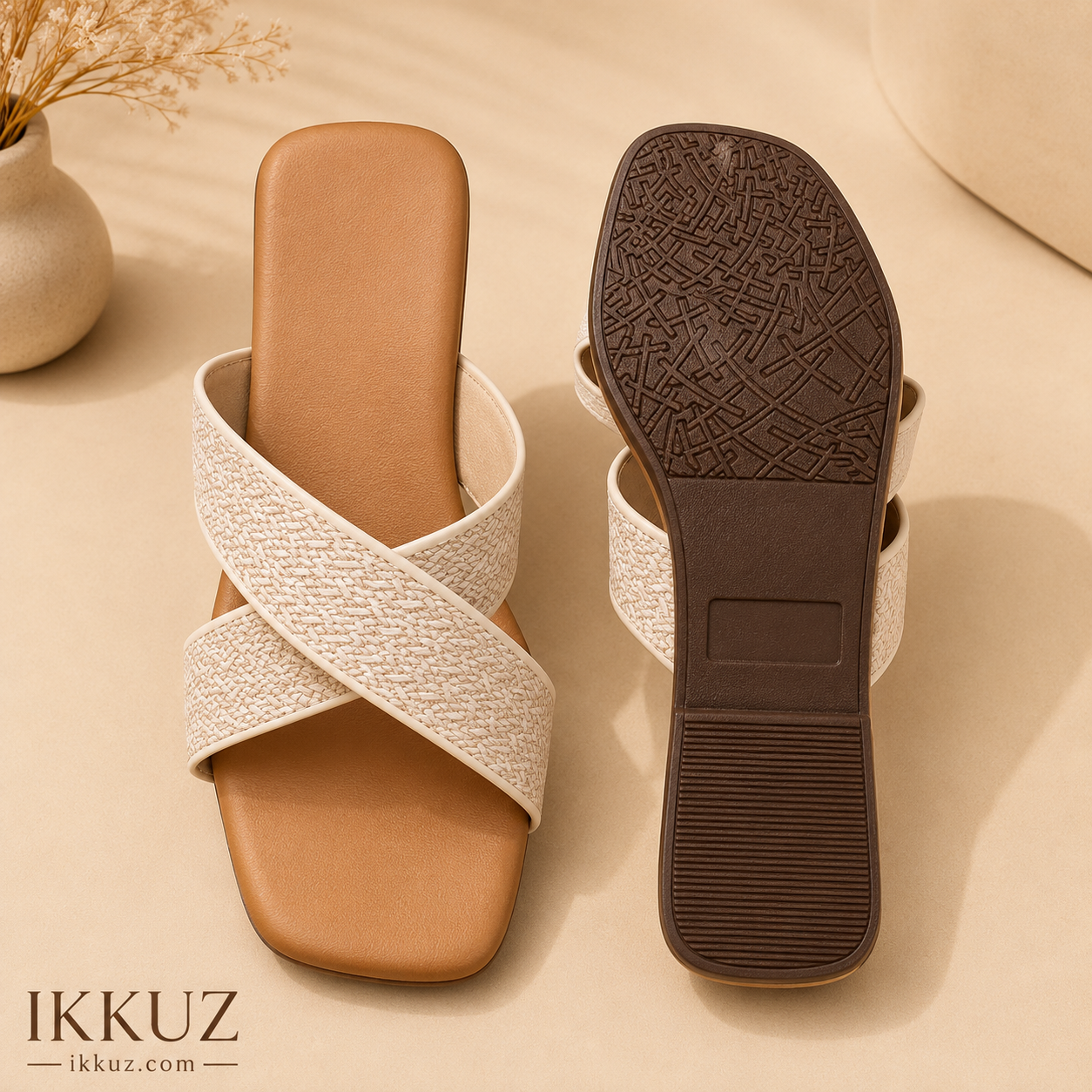 Luxe Weave Cross Slide Sandals