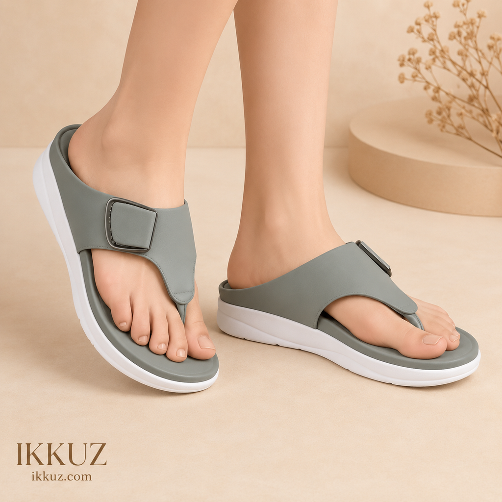 Women's Comfort Side Buckle Thong Sandals – Green | Lightweight Everyday Slip-On Footwear