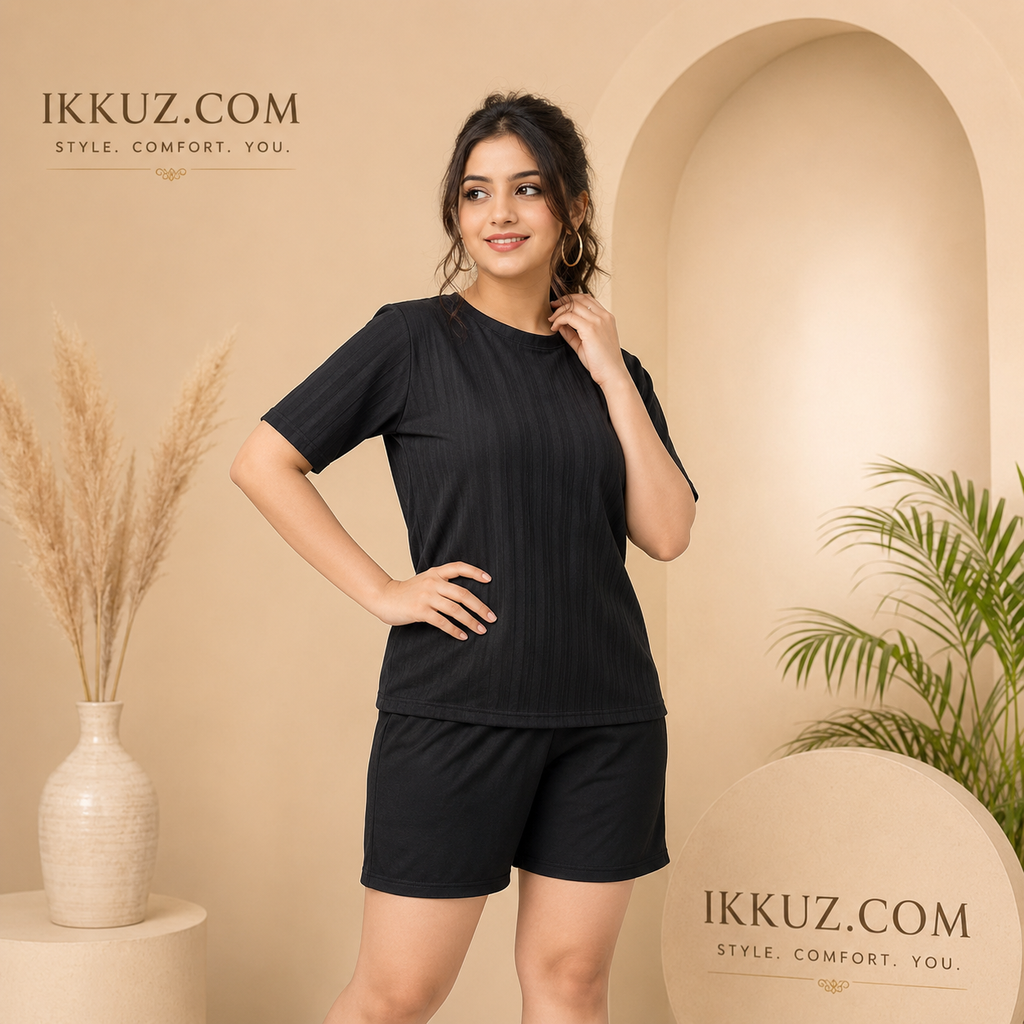 Women's Premium Black Textured Co-Ord Set