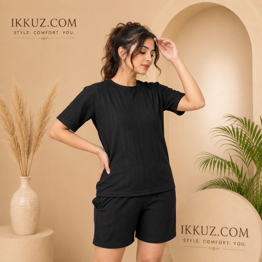 Women's Premium Black Textured Co-Ord Set