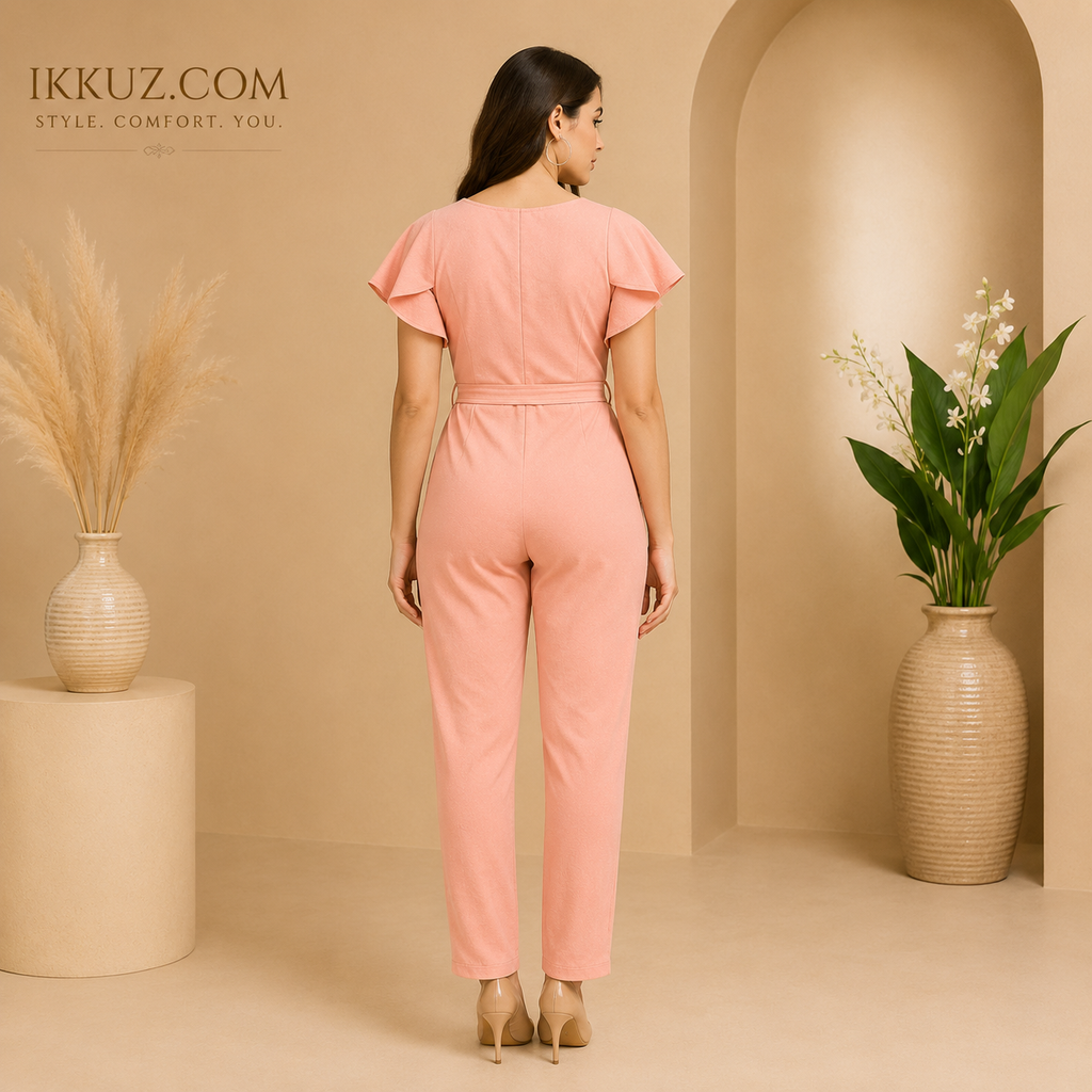 Women's Premium Beige Solid Lycra Jumpsuit