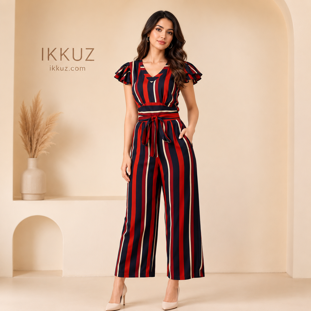 Elegance Multicolor Striped Pocket Jumpsuit for Women